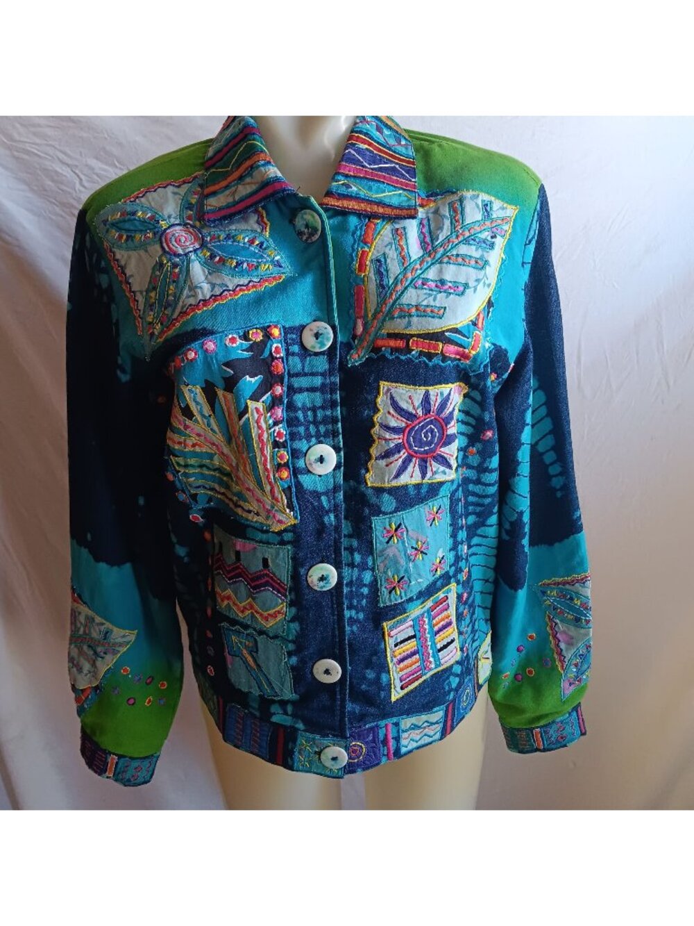 Vintage 90's Women's Jacket XS Coldwater Creek India Colorful Patchwork Cotton